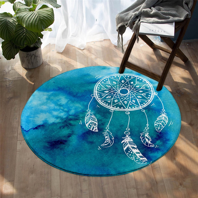 Round Watercolor Dreamcatcher Floor Mat Rug