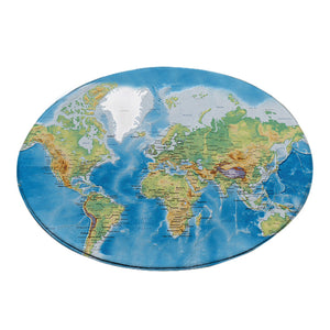 Round Blue Classic World Map Print Floor Mat Rug