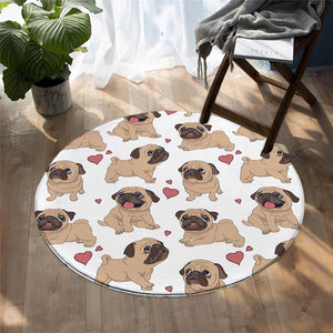 Round White Pug Puppy Dog Love Floor Mat Rug