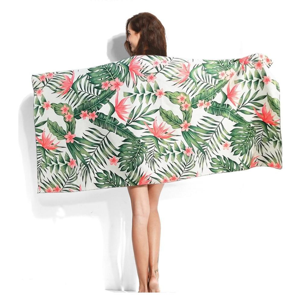 Large Quick-Dry Pink Floral Palm Print Beach Towel