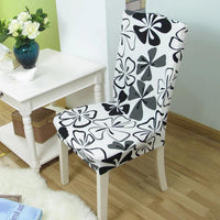 Black & White Hippie Floral Pattern Dining Chair Cover