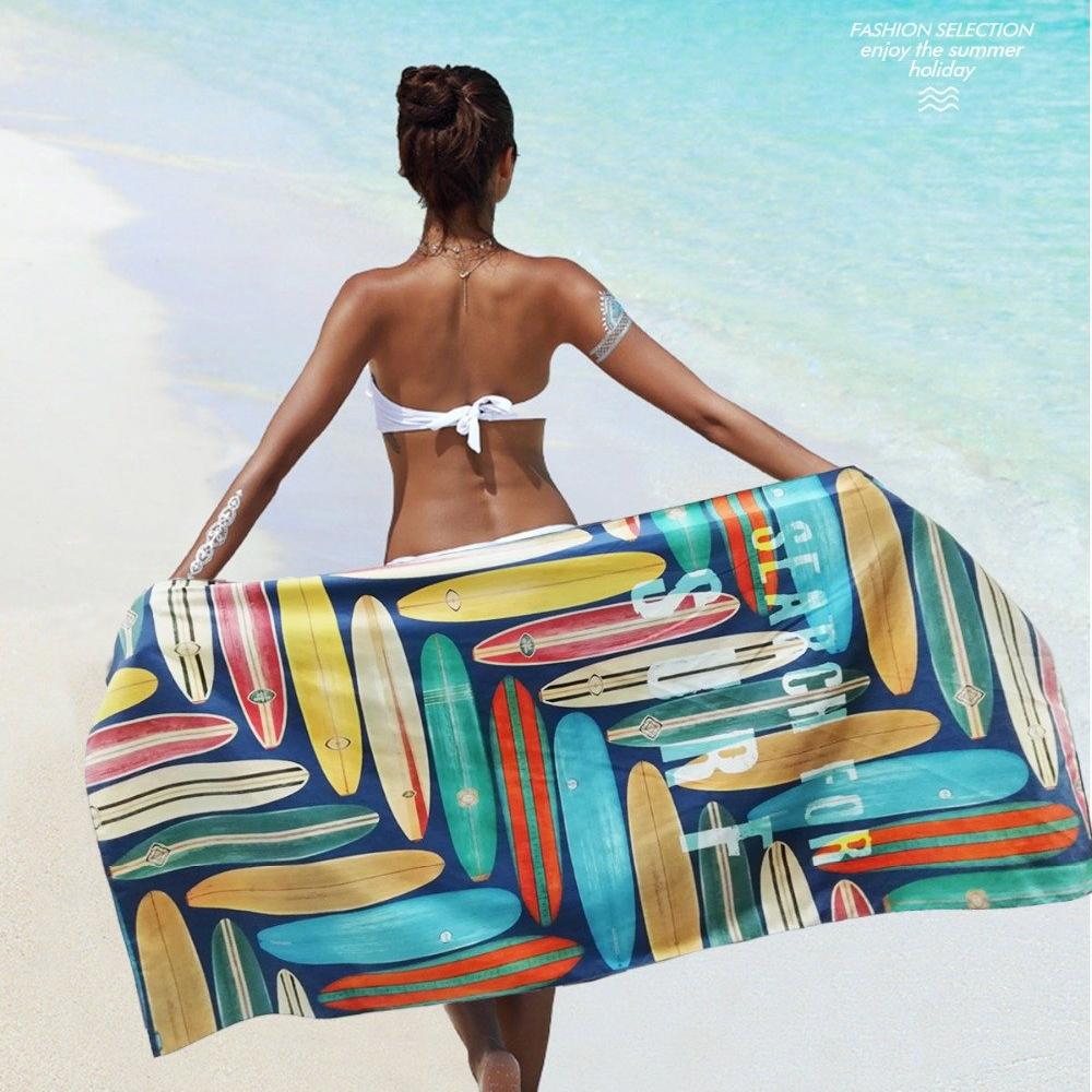 XL Quick-Dry Retro Surfboard Pattern Beach Towel