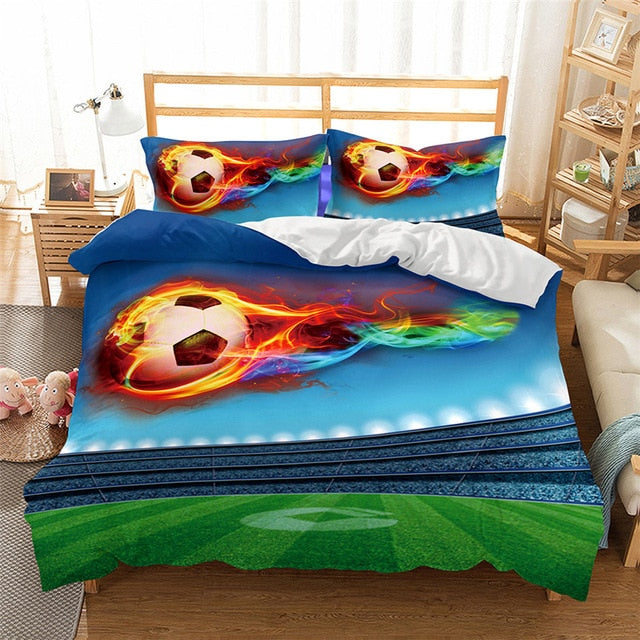 2/3-Piece Action Soccer Ball Duvet Cover Bedding Set