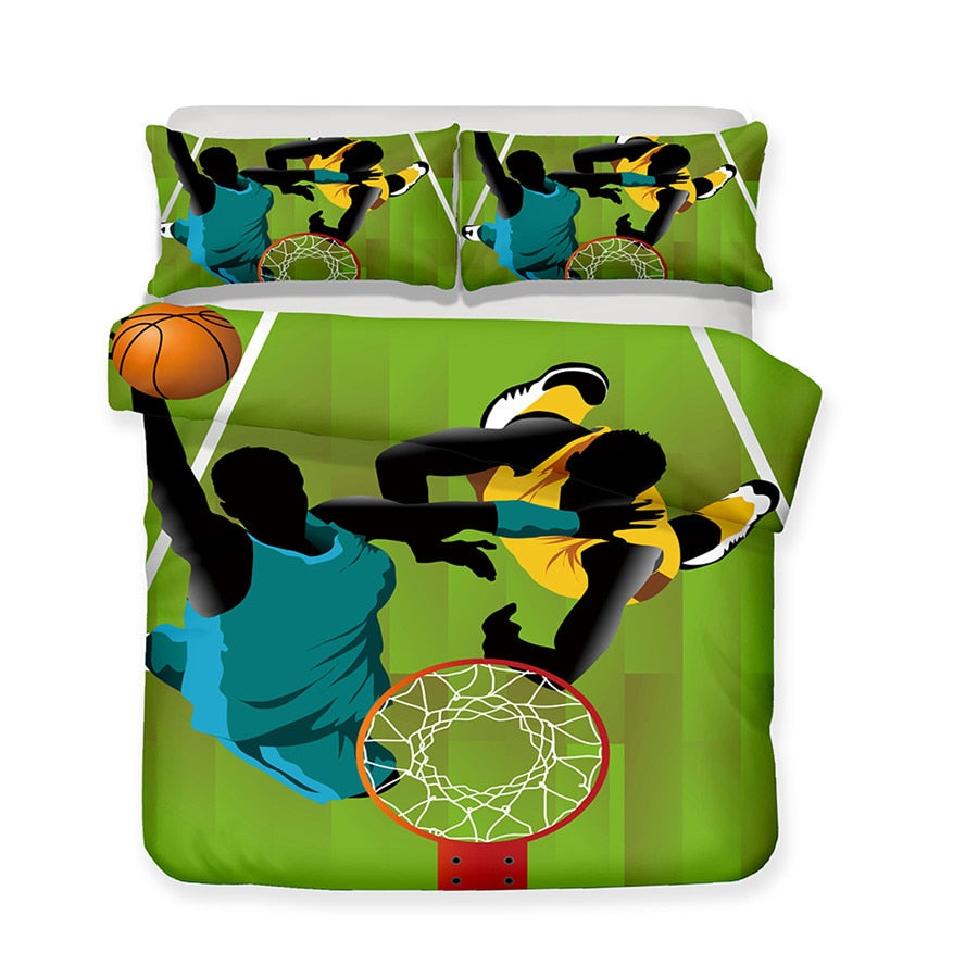 Green 2/3-Piece Abstract Basketball Print Duvet Cover Set