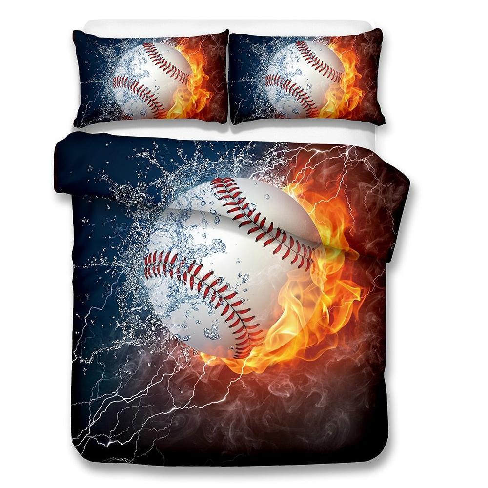 2/3-Piece Flaming Baseball Duvet Cover Bedding Set
