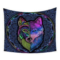 Split Wolf Mandala Pattern Wall Tapestry