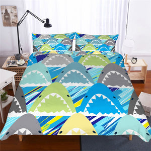 Blue-Green 2/3-Piece Shark Pattern Duvet Cover Set