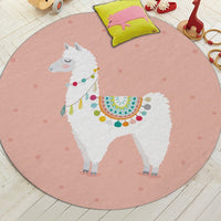 Round Cartoon Alpaca Print Floor Mat Rug