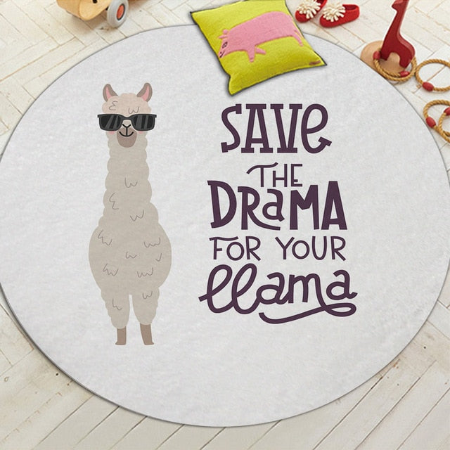 Round Cartoon Alpaca Print Floor Mat Rug