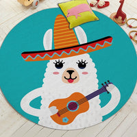 Round Cartoon Alpaca Print Floor Mat Rug