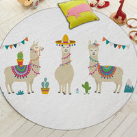 Round Cartoon Alpaca Print Floor Mat Rug