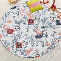 Round Cartoon Alpaca Print Floor Mat Rug