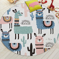 Round Cartoon Alpaca Print Floor Mat Rug