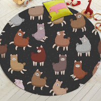 Round Cartoon Alpaca Print Floor Mat Rug