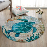 Round Mediterranean Sea Life Floor Mat Rug