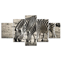 5-Piece Black & White Grazing Zebras Canvas Wall Art