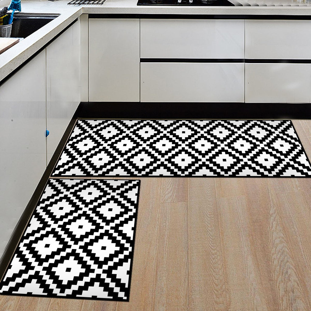 Black & White Geometric Pattern Door Mat / Floor Runner