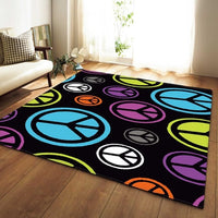Black Multi-Color Peace Sign Area Rug Floor Mat