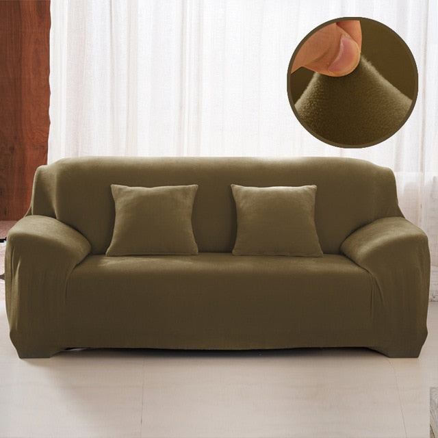 Solid-Color Plush Velvet Elastic Sofa Couch Cover