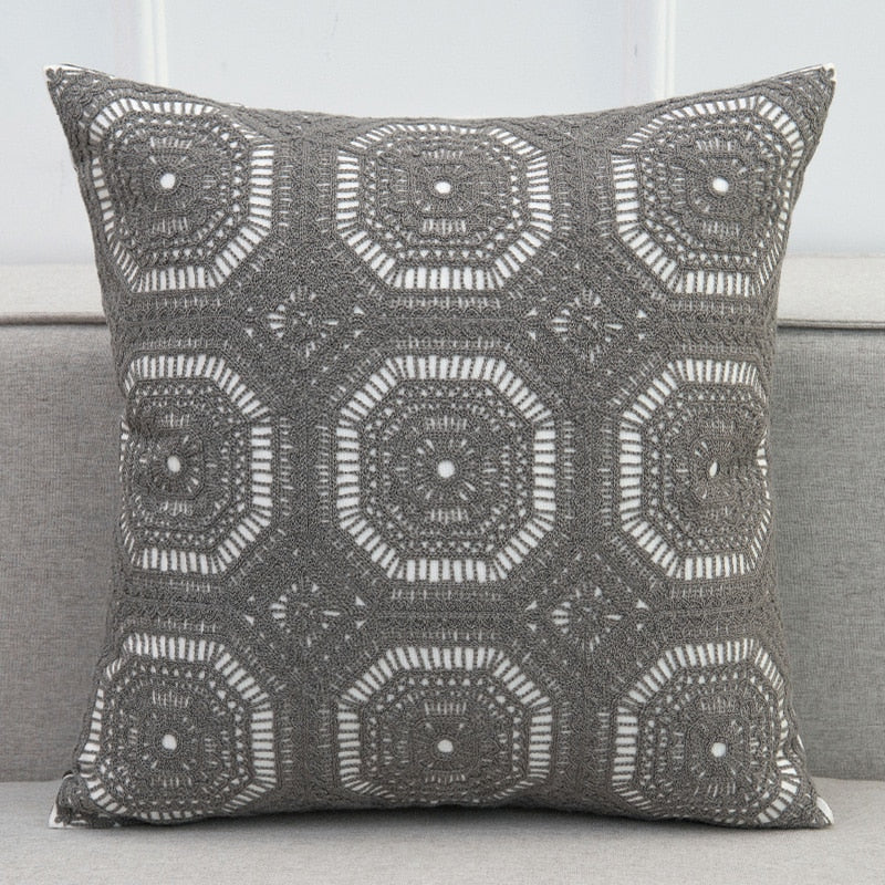 18" Embroidered Lace Pattern Throw Pillow Cover