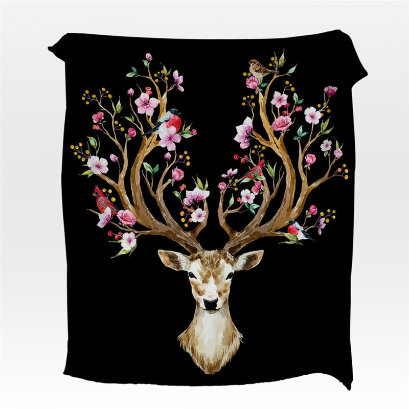 Colorful Floral Elk Antler Fleece Throw Blanket