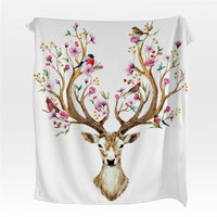 Colorful Floral Elk Antler Fleece Throw Blanket