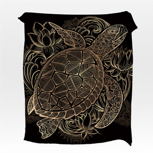 Gold Patterned Sea Turtle Fleece Throw Blanket