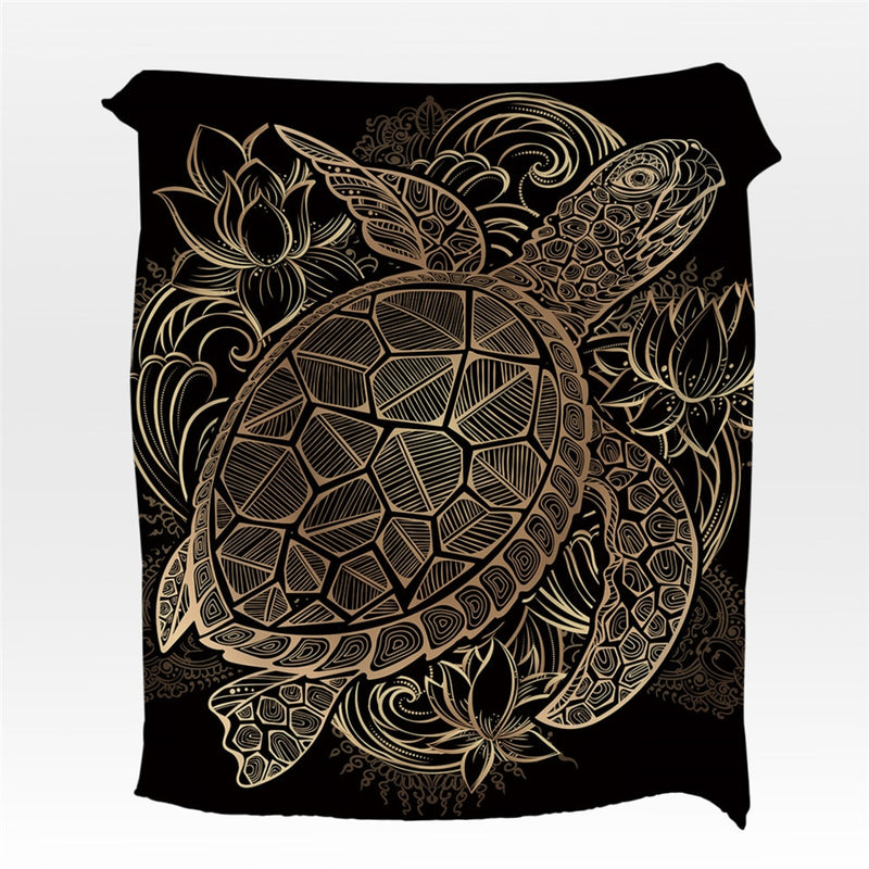 Gold Patterned Sea Turtle Fleece Throw Blanket