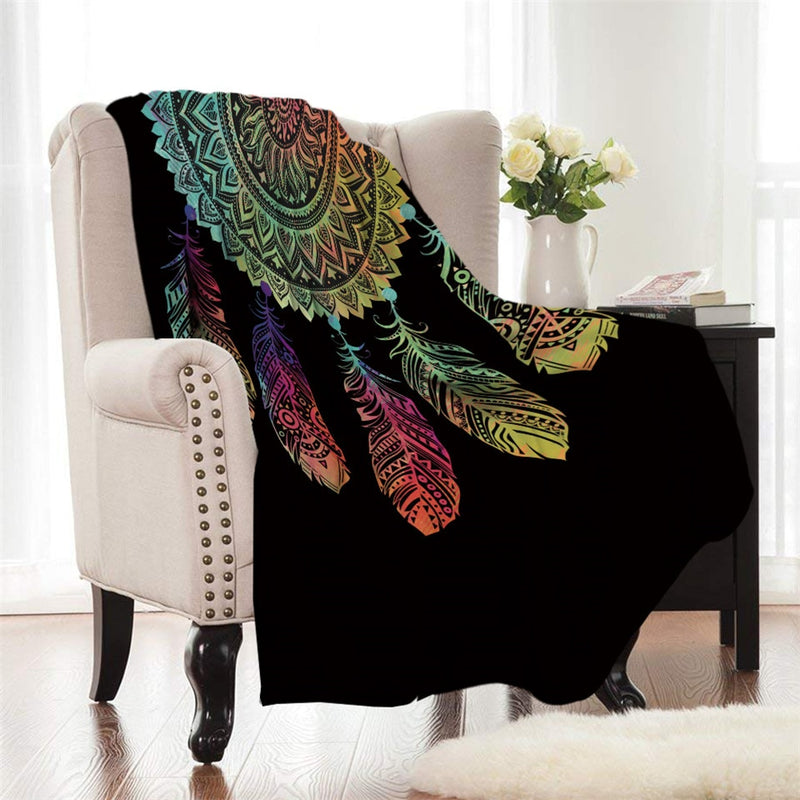 Black Rainbow Dreamcatcher Fleece Throw Blanket
