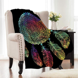 Black Rainbow Dreamcatcher Fleece Throw Blanket
