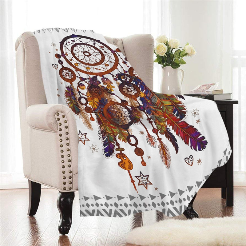 White Feather Dreamcatcher Fleece Throw Blanket