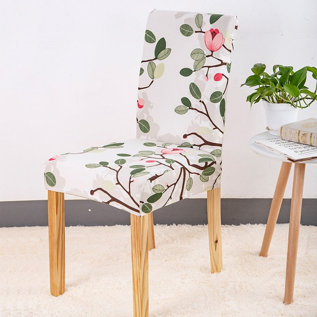 White Cherry Blossom Floral Print Dining Chair Cover