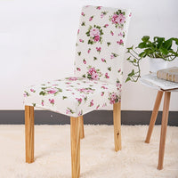 White Pink Floral Rose Pattern Dining Chair Cover