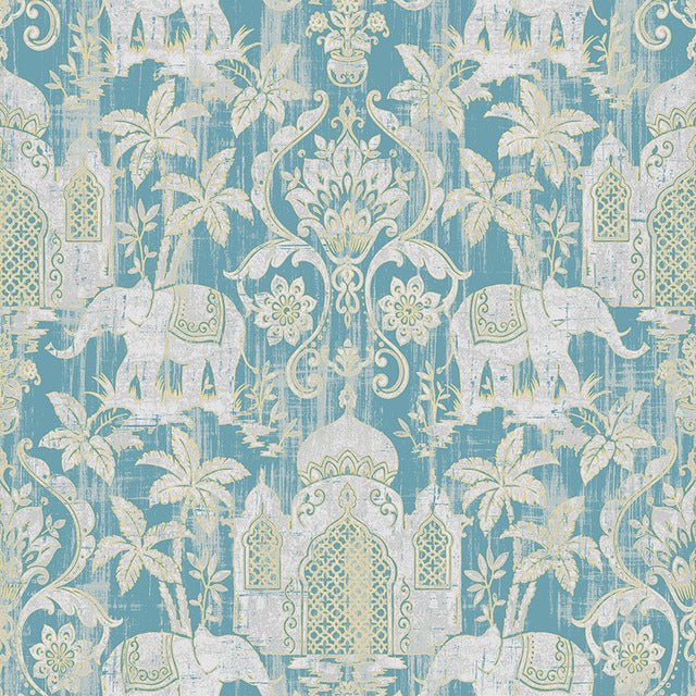 Vintage Indian Temple / Elephant Pattern Wallpaper
