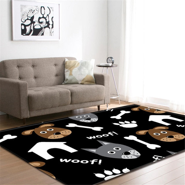Black Cartoon Dog Print Area Rug Floor Mat