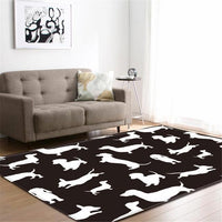 Black & White Dachshund Print Area Rug Floor Mat