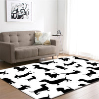 Black & White Dachshund Print Area Rug Floor Mat