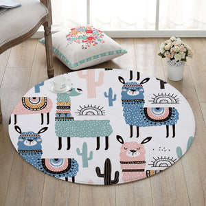 Round Cartoon Alpaca Print Floor Mat Rug