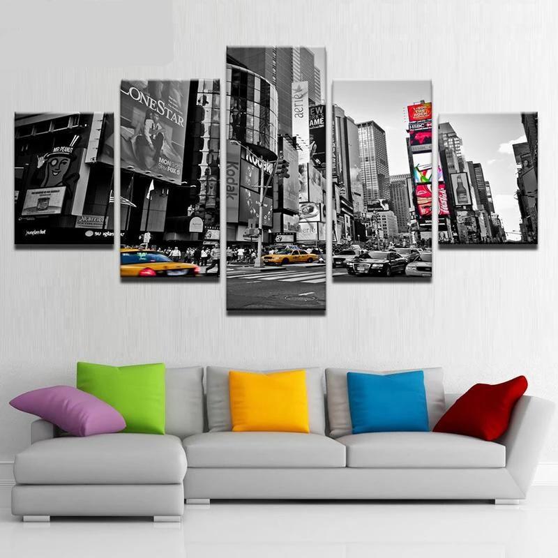 5-Piece Black & White NYC Times Square Canvas Wall Art