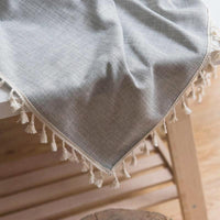 Gray Ribbed Cotton Linen Tablecloth w/ Tassels
