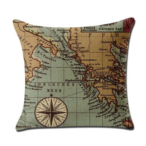 18" Vintage Nautical Map Throw Pillow Cover