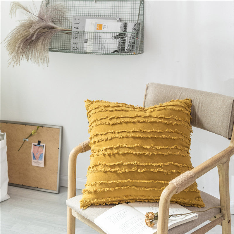 Solid Striped Fringe Throw Pillow Cushion Cover