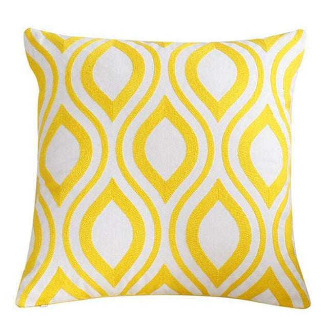 18" Yellow Embroidered Geometric Throw Pillow Cover