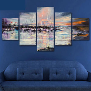 5-Piece Abstract Seaside Sailboat Dock Canvas Wall Art