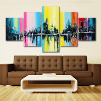 5-Piece Colorful Abstract City Skyline Canvas Wall Art