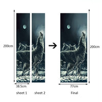 Howling Night Wolf 3D Door Mural Sticker