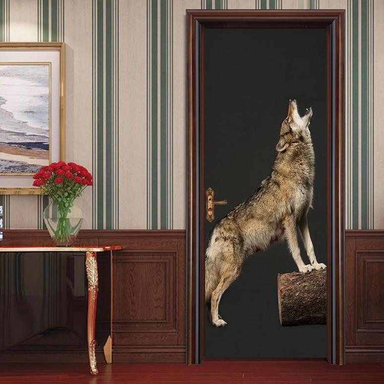 Howling Night Wolf 3D Door Mural Sticker