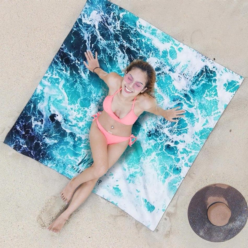 XL Quick-Dry Hello Summer Wave Print Beach Towel