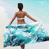 XL Quick-Dry Hello Summer Wave Print Beach Towel