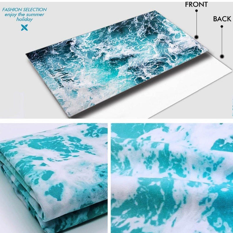 XL Quick-Dry Hello Summer Wave Print Beach Towel